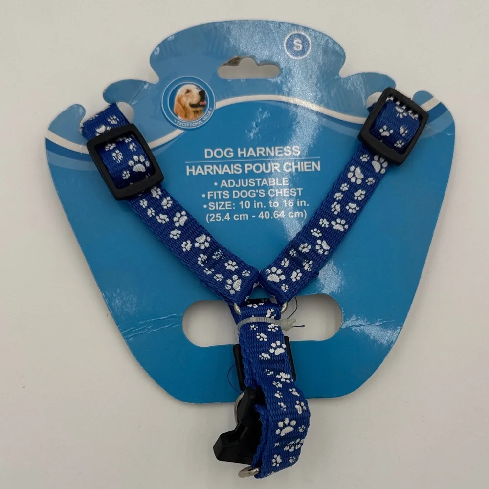 Blue Dog Harness with Paw Prints